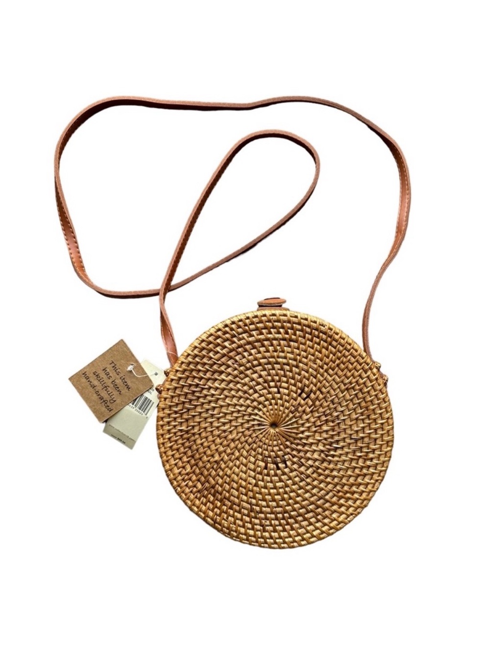 Collection XIIX Round Woven Rattan Crossbody Bag in Tan and Brown